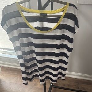 Talbots Women's Top with Navy and White Stripes and Yellow Trim
